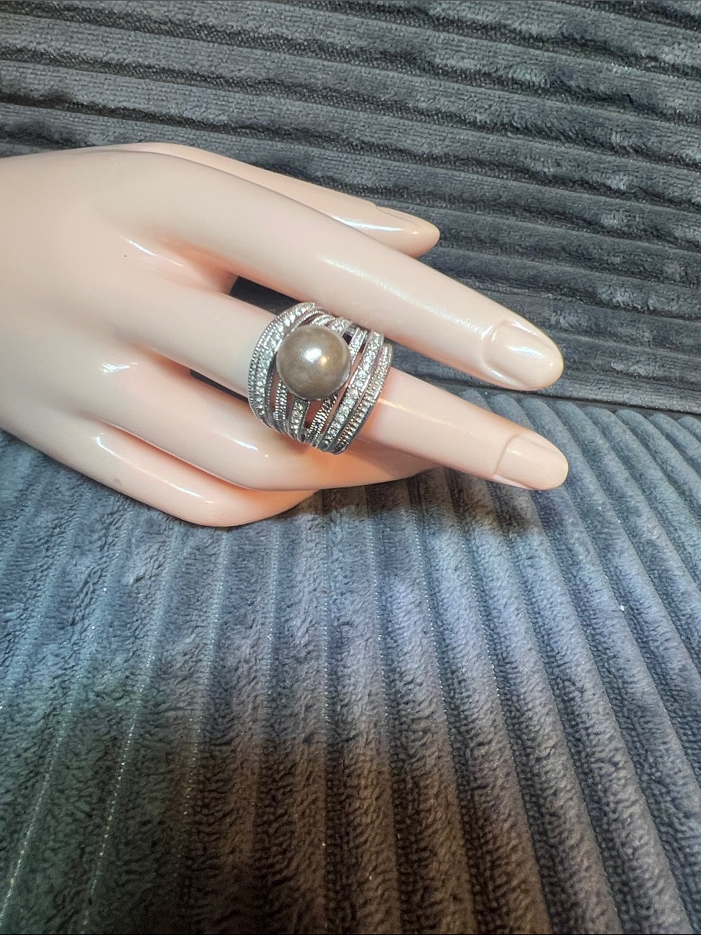 Large Statement Tahitian Pearl Rhinestone ring designer Nataliya V Collister NVC